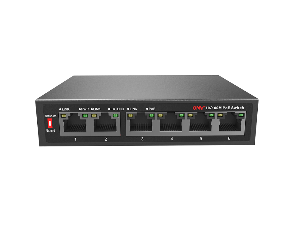 10M/250 metros de transmisión 10/100M conmutador PoE de 6 puertos