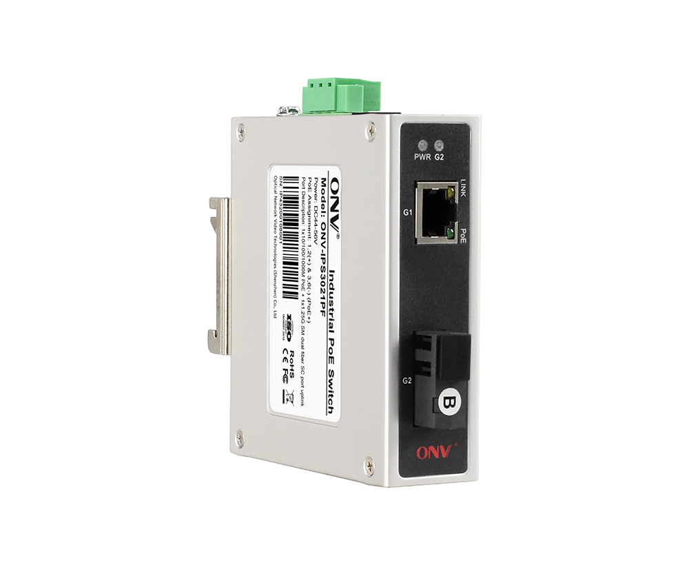 Conmutador PoE industrial de 2 puertos Gigabit